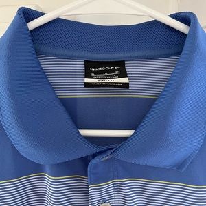 Nike Golf Dri-Fit polo - blue with light blue and yellow stripes. Size XL -100%